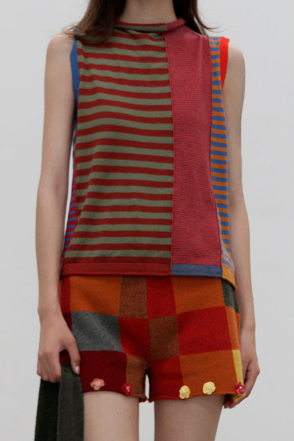 YANYAN KNITS 2025 Fall/Winter Collection: Stand-up Collar Vest (YYK-YYW25-1631-PS) - Color Block Design